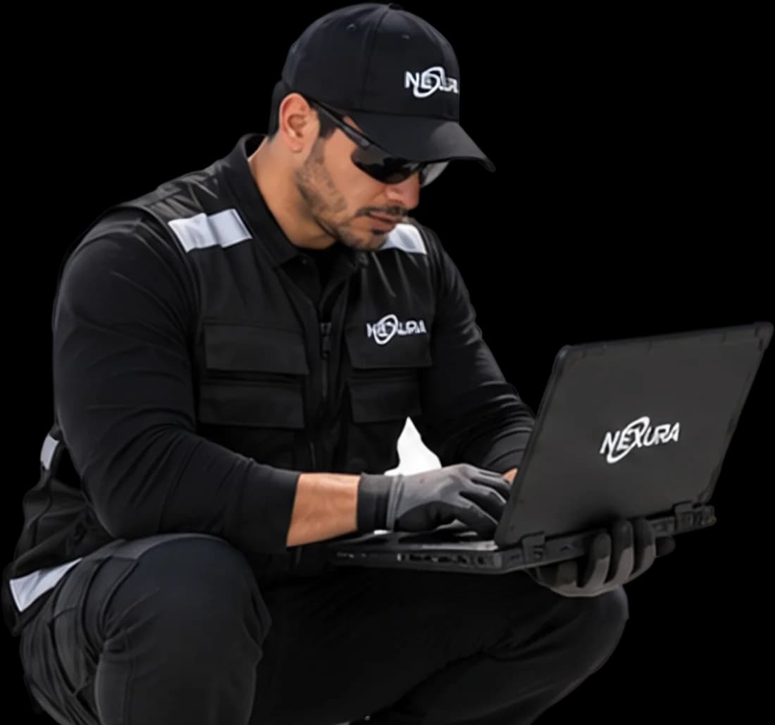 Inspector de NEXURA QS capturando resultados en una laptop