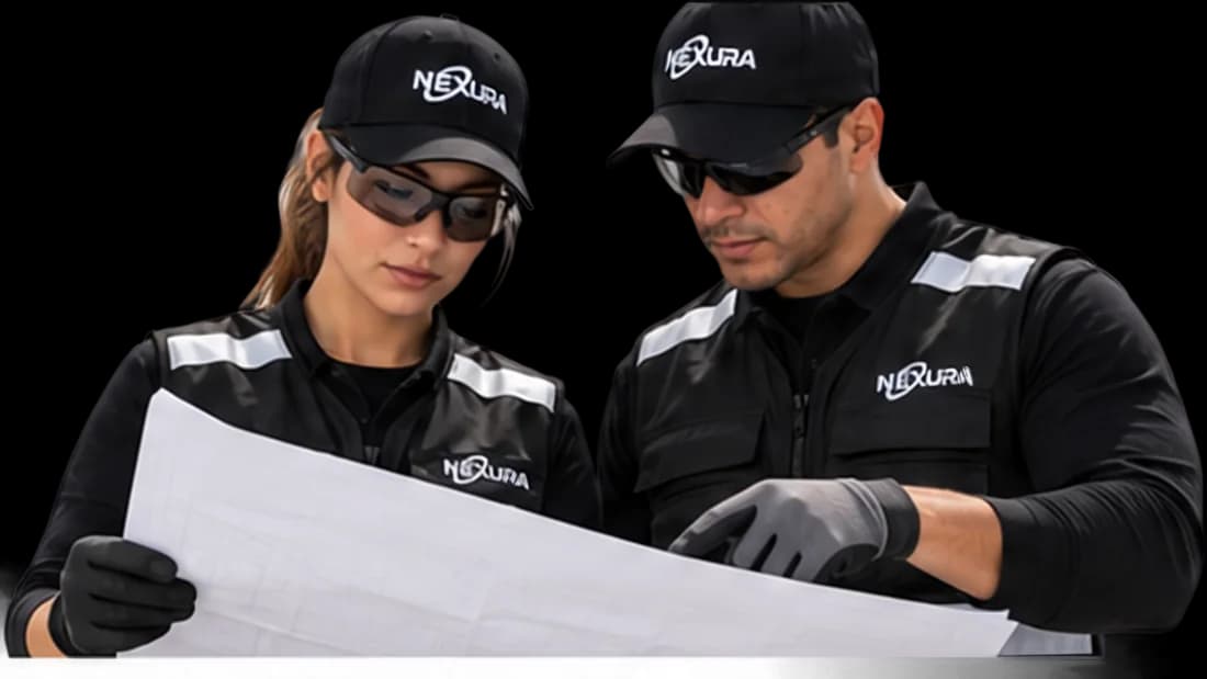 Dos especialistas de NEXURA QS revisando un plano